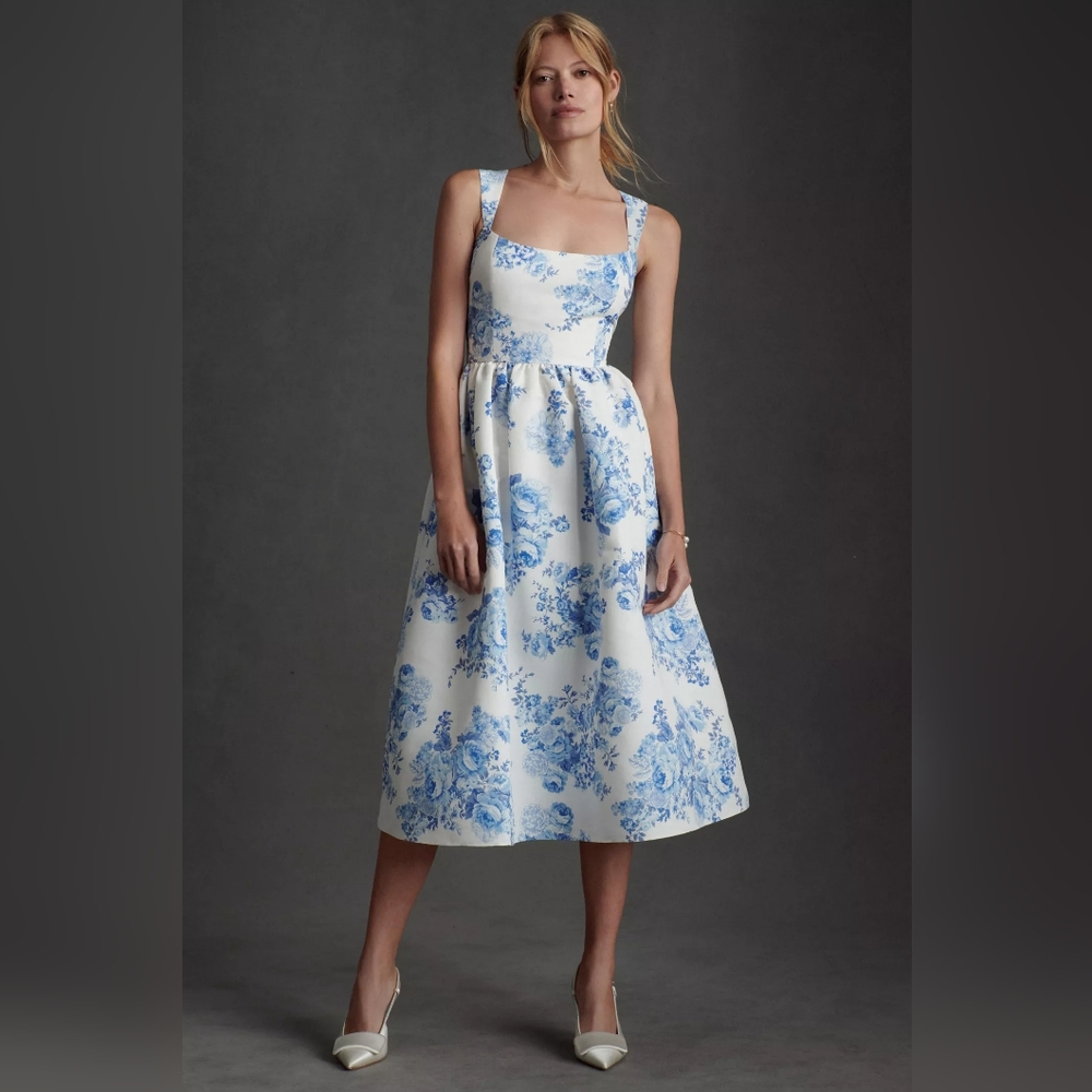 Sachin & Babi Blaine Taffeta Square-Neck Midi Dress